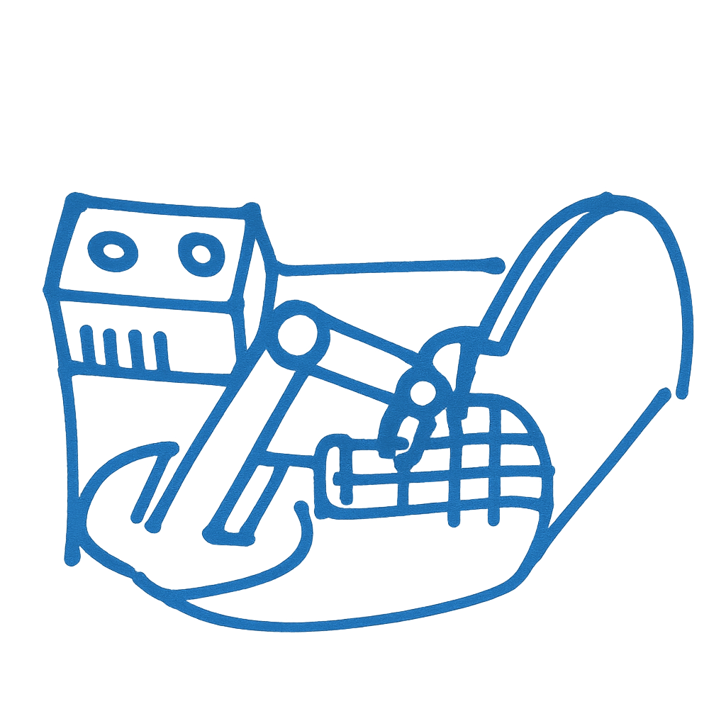 The blue construction yard, drawn in blue marker pen on graph paper