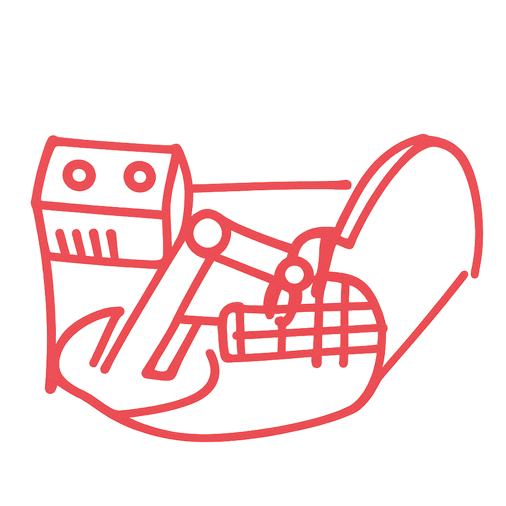 The red construction yard, drawn in red marker pen on graph paper